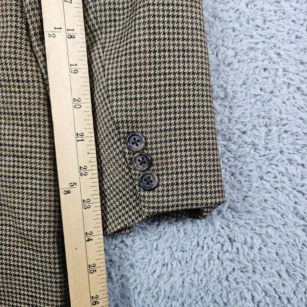 Brooks Brothers Blazer Sport Mens 46R Tan Houndstooth Wool Cashmere Coat Jacket